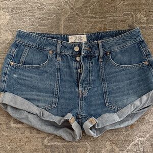 Free People Blue Rolled Cuff Denim Shorts